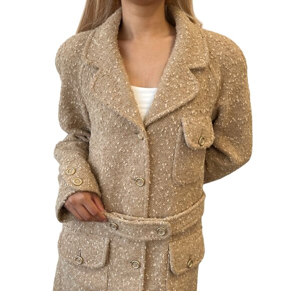 CHANEL Vintage 01A CC Logo Button Alpaca Blazer Tweed Jacket #38 Brown [105832] - Picture 1 of 15